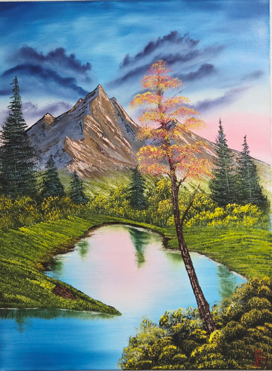 Pink Tree on Lake